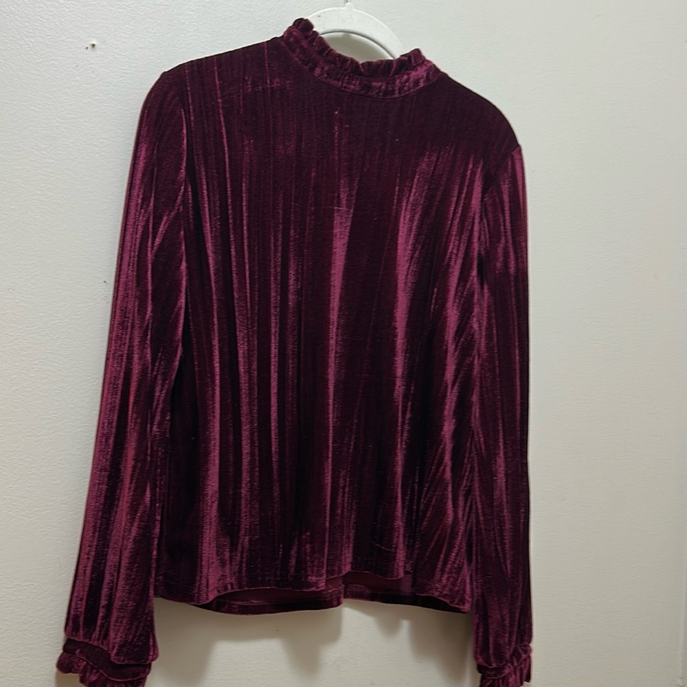 MELLODAY Velvet Blouse in Deep Burgundy Top